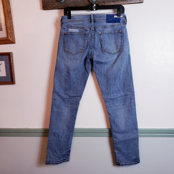 Pilcro & The Letterpress Slim Boyfriend Womens Jeans 26 Blue Patched Medium Rise - Picture 3 of 16